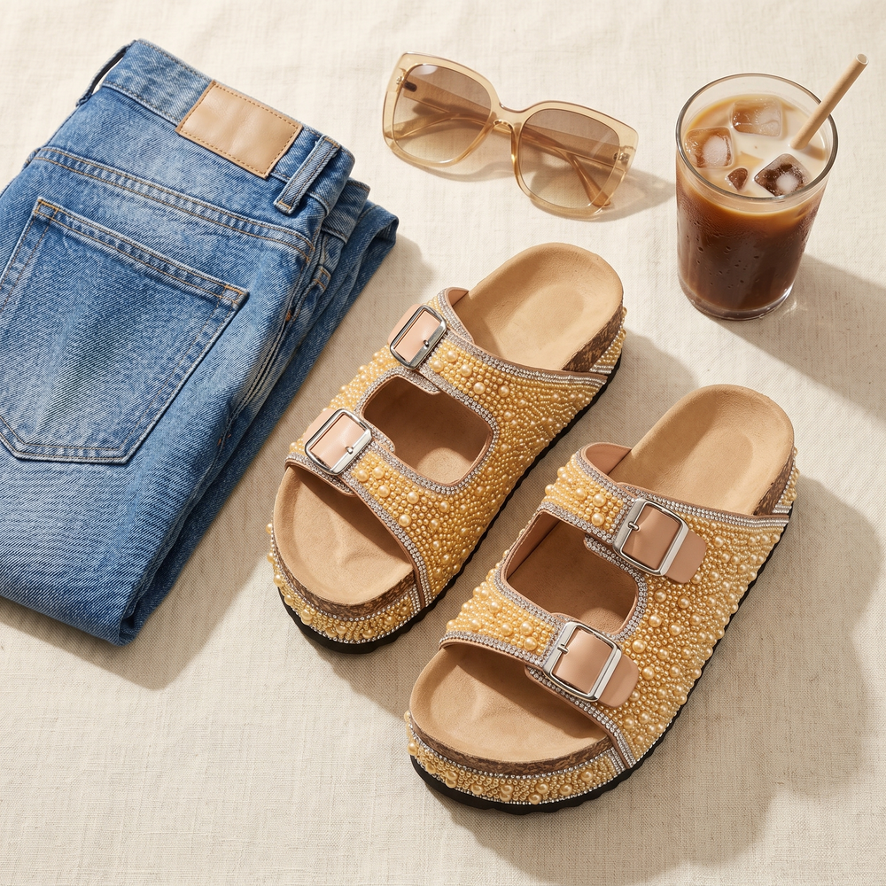 Pearlique – Pearl Platform Slide Sandals