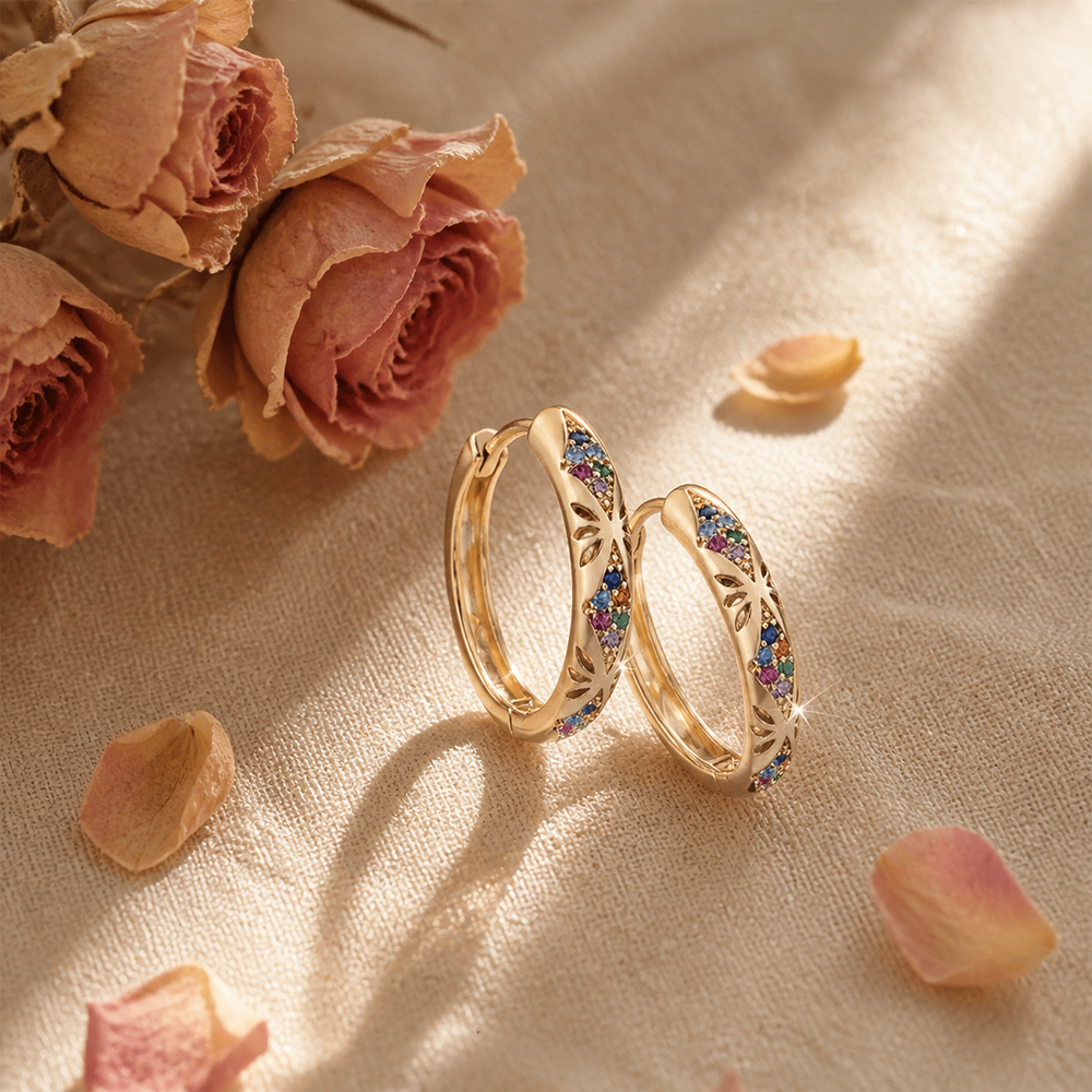 Lumielle – Sparkling Rose-Gold Floral Hoop Earrings