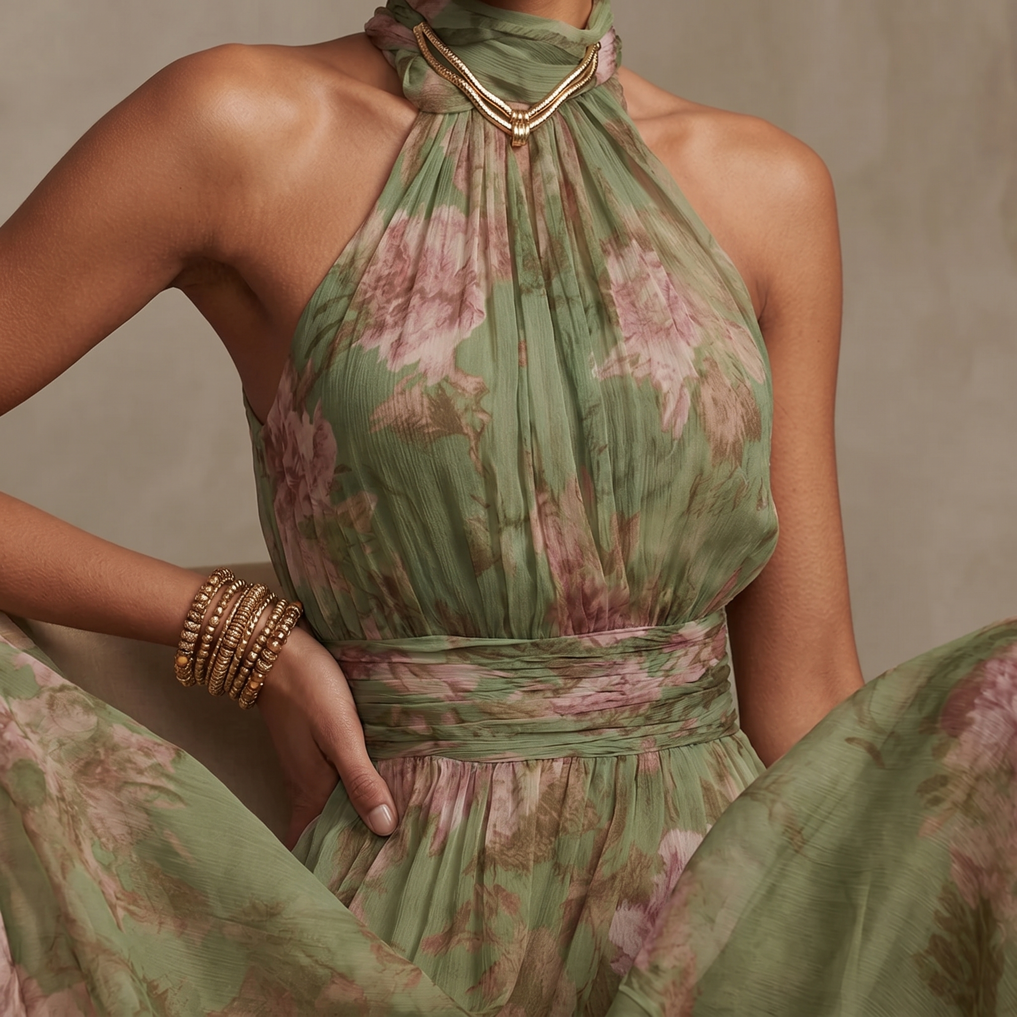 Rosalie – Women's Flowy Sage Floral Summer Maxi