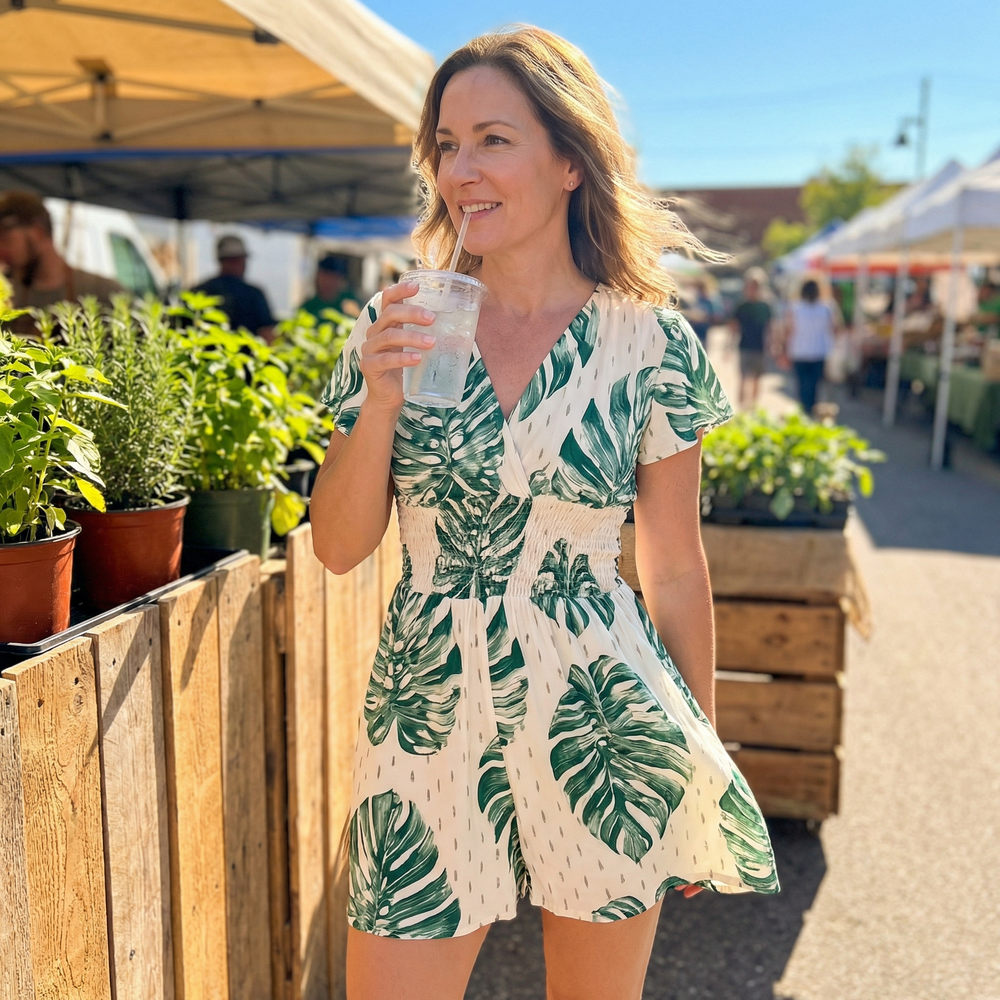 Soleia – Women’s Tropical Wrap Romper with Pockets
