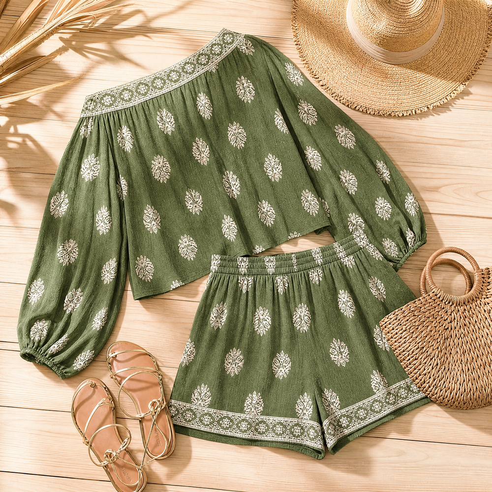 Solenne – Women's Bohemian Off-Shoulder Matching Set