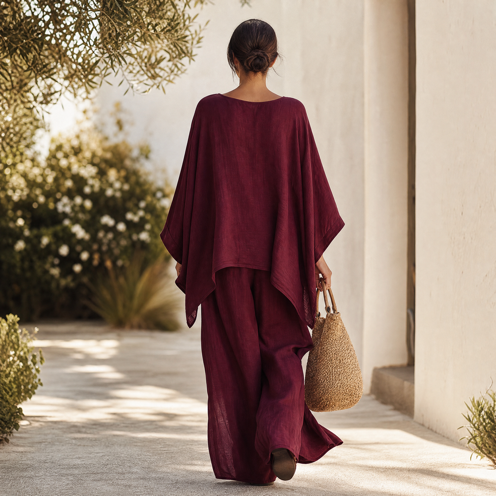 Lunavia – Women's Flowy Batwing Top and Wide-Leg Pants Set