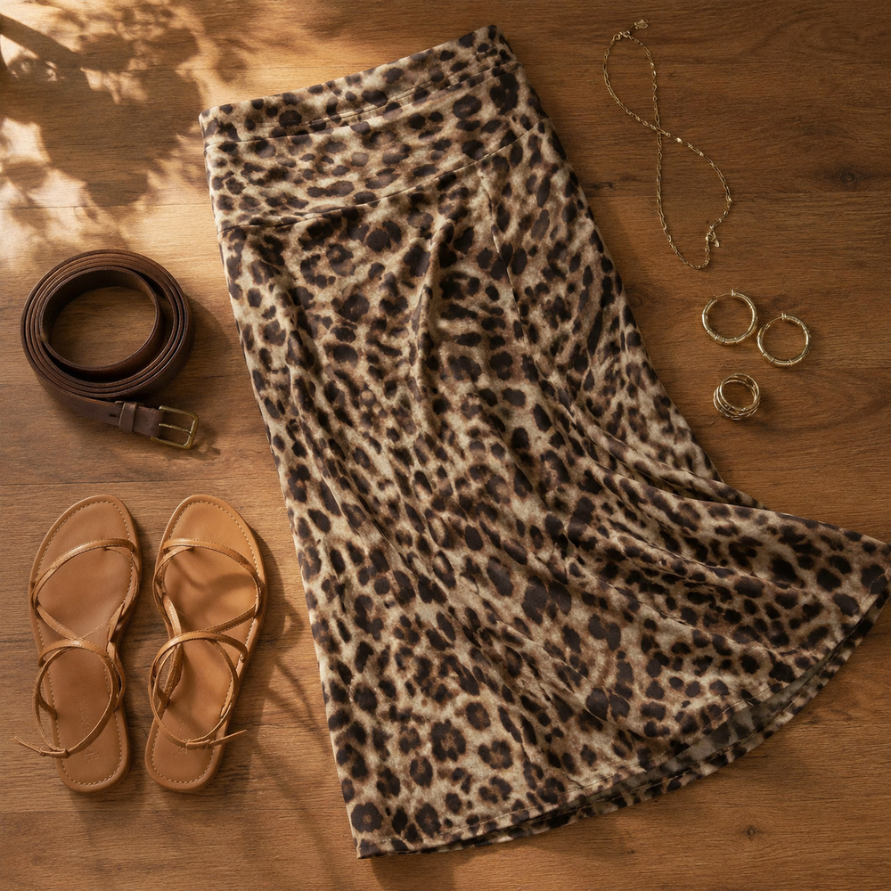 Velora – Women's Curvy-Fit Leopard Print Maxi Skirt