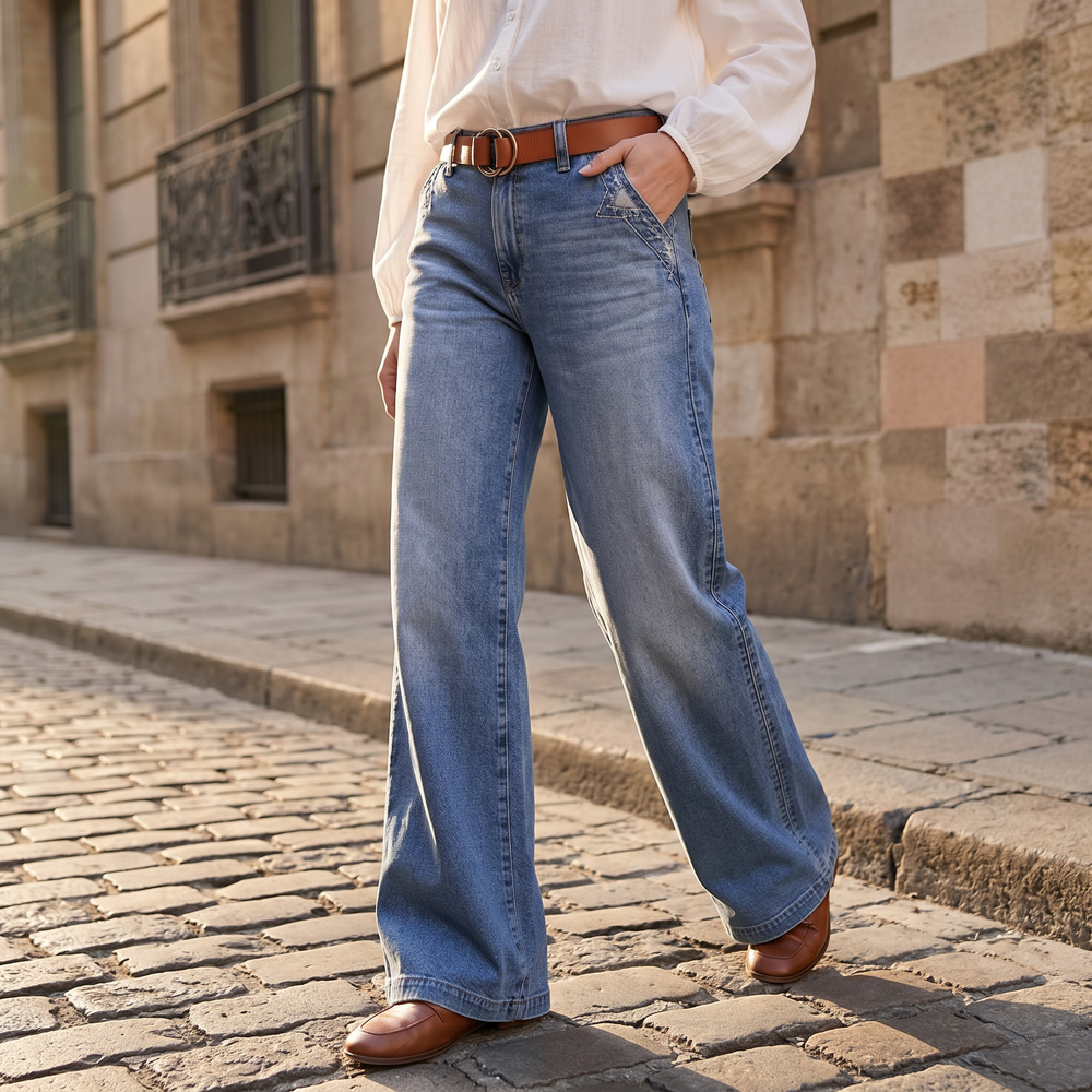 Luvenza – Women's Vintage Wide-Leg Flare Jeans