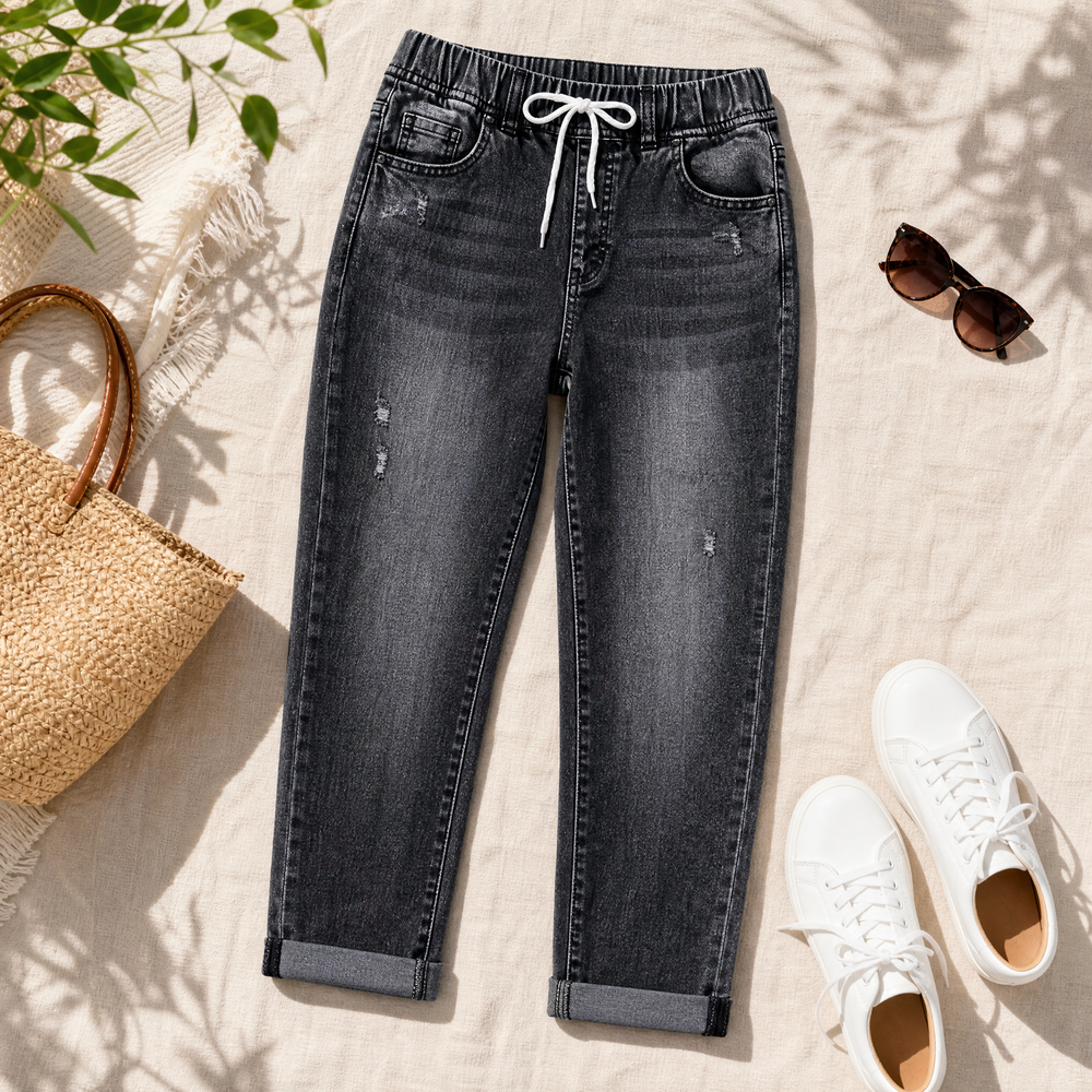 Vellora™ – High Waist Drawstring Denim Capris