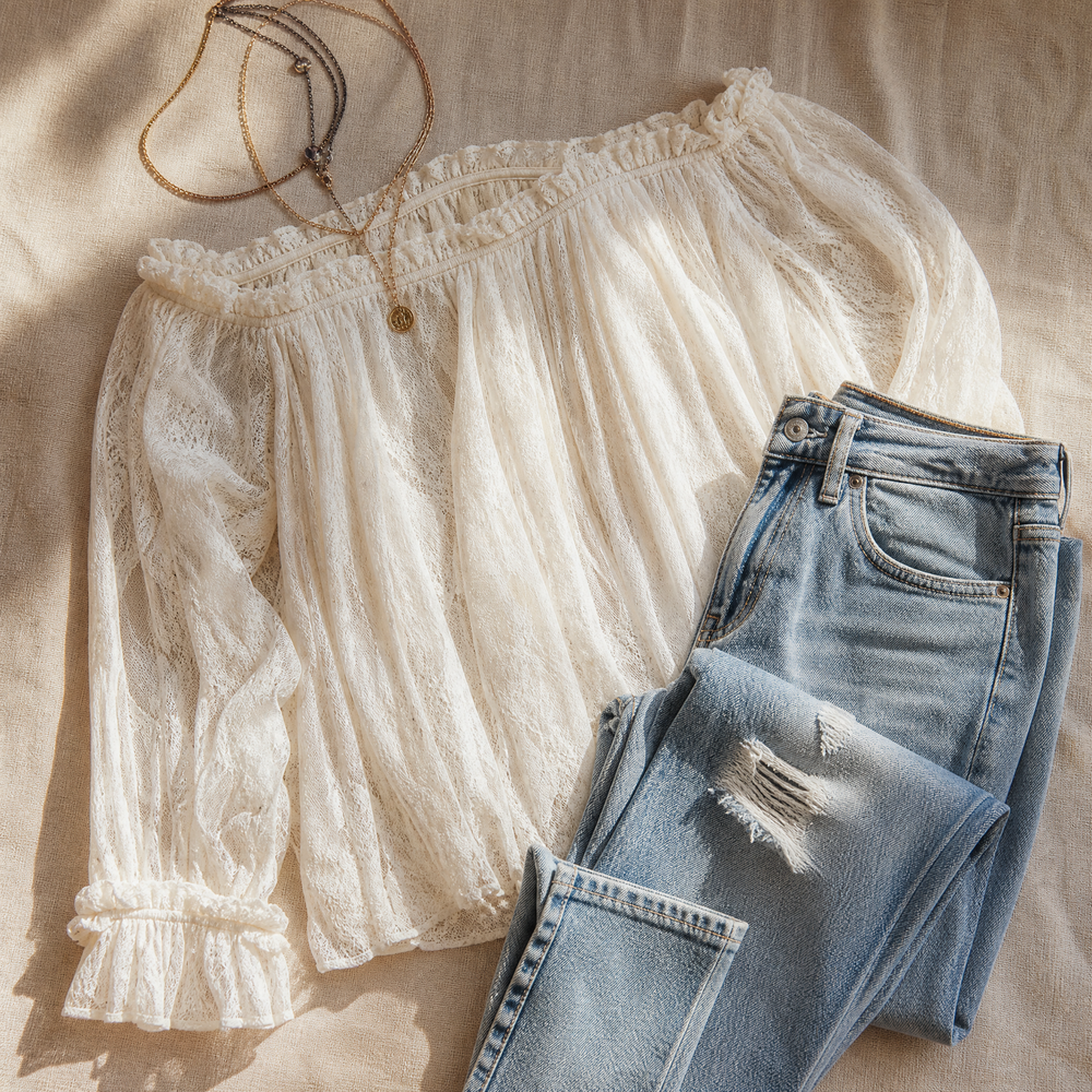 Veluna™ - Off-Shoulder Lace Blouse with Bell Sleeves