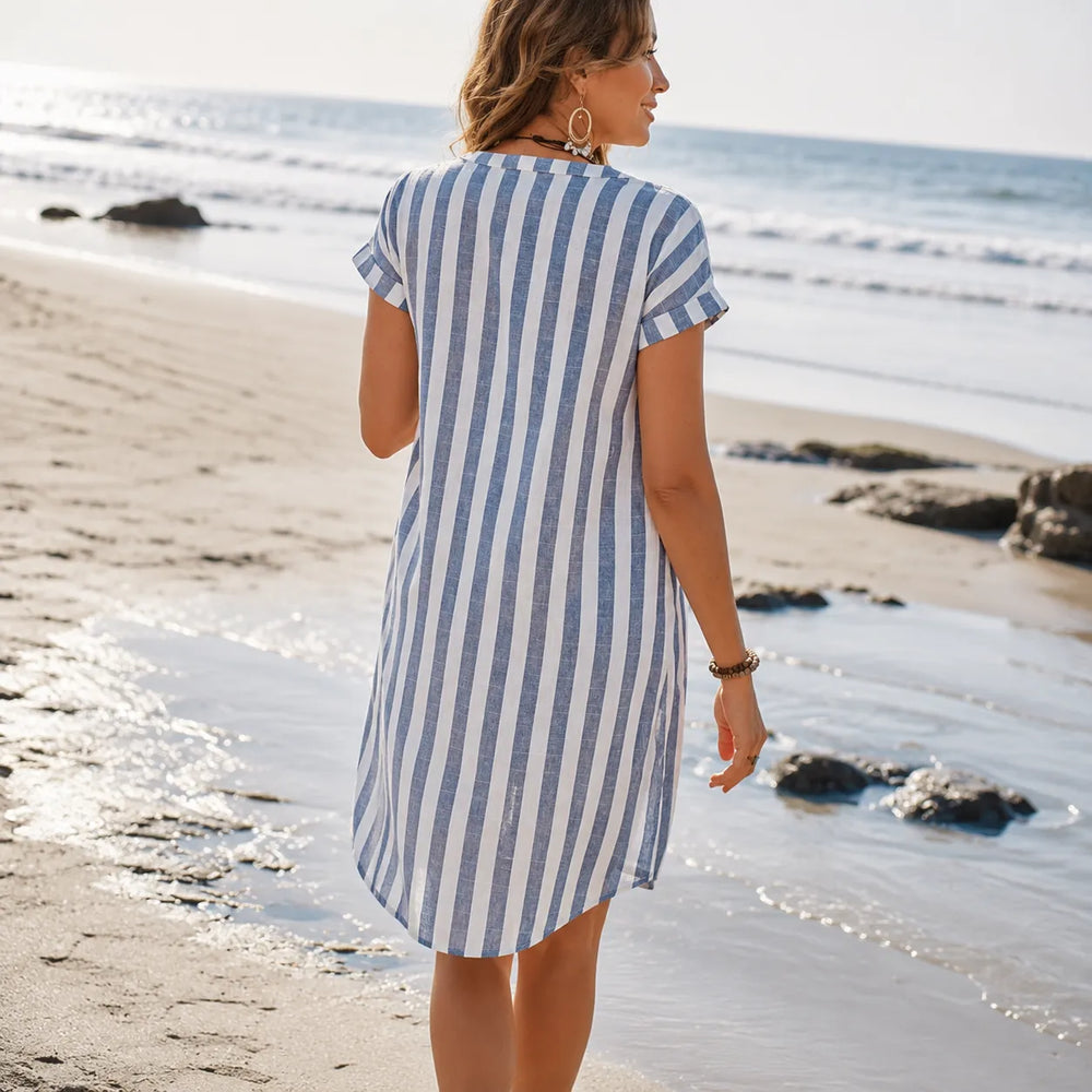 Solenya – Striped Linen-Look Shirt Dress for Summer