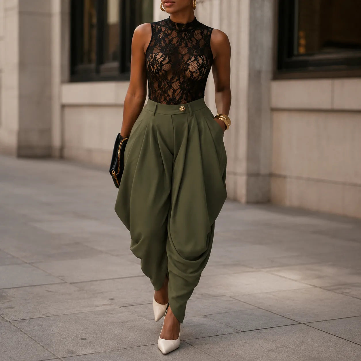 Velora – High Waist Pleated Tapered Wide Leg Trousers for Women