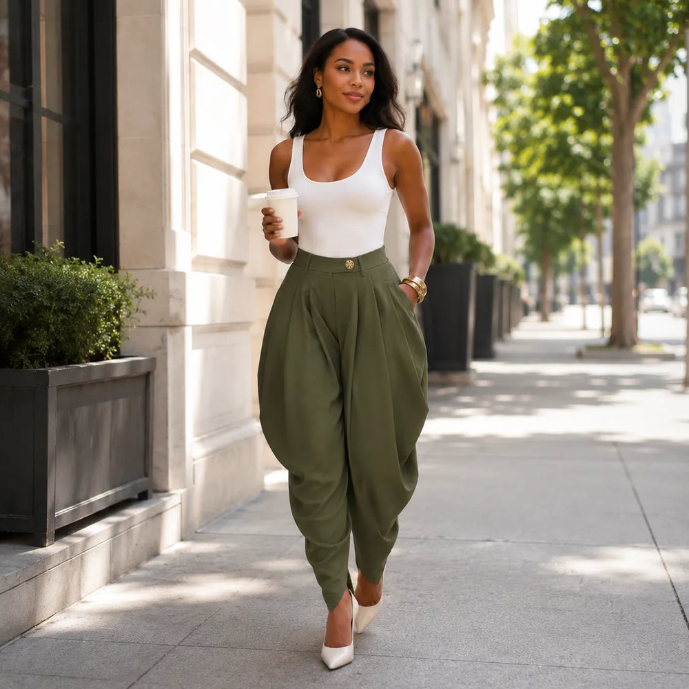 Velora – High Waist Pleated Tapered Wide Leg Trousers for Women