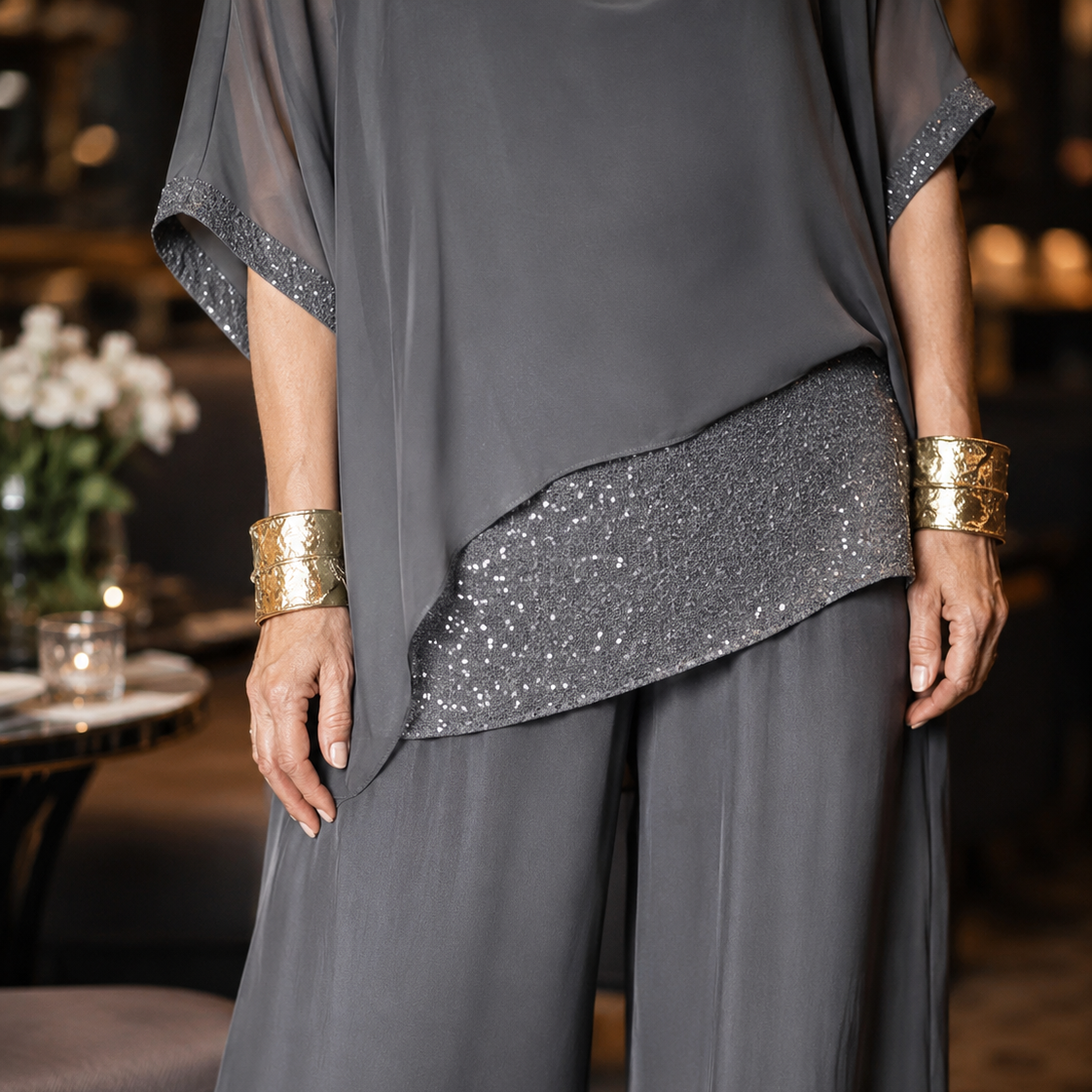 Lumésa™ – Chiffon Sequin Two-Piece Pantsuit Set