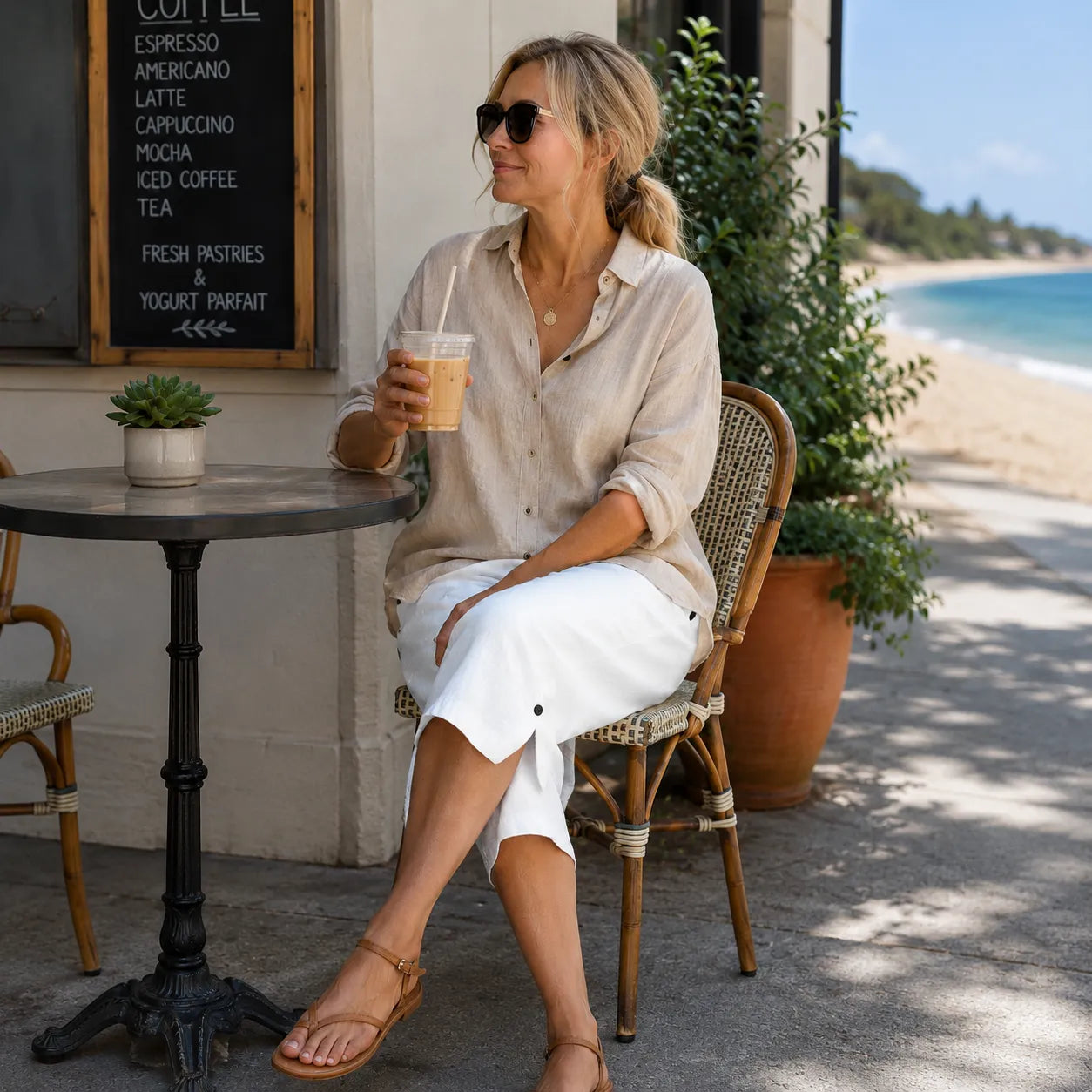 Brisana – Lightweight Linen-Look Capri Pants for Women Soft Elastic Waist