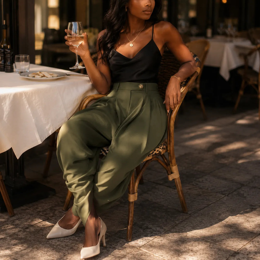 Velora – High Waist Pleated Tapered Wide Leg Trousers for Women
