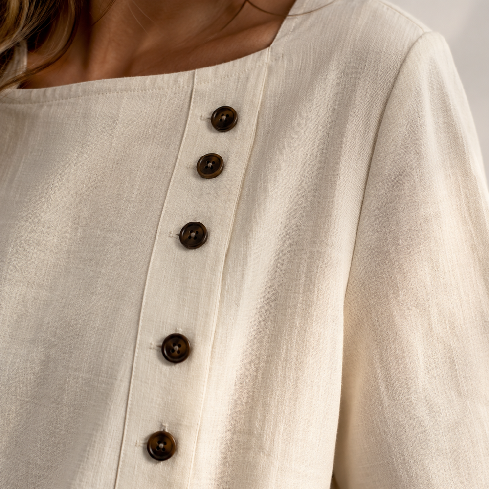 Lunelle™ – Women's Linen 2-Piece Set with Wide-Leg Pants and Button Detail