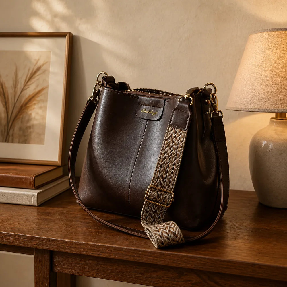 Bellora – Vintage Bucket Shoulder Bag with Woven Strap