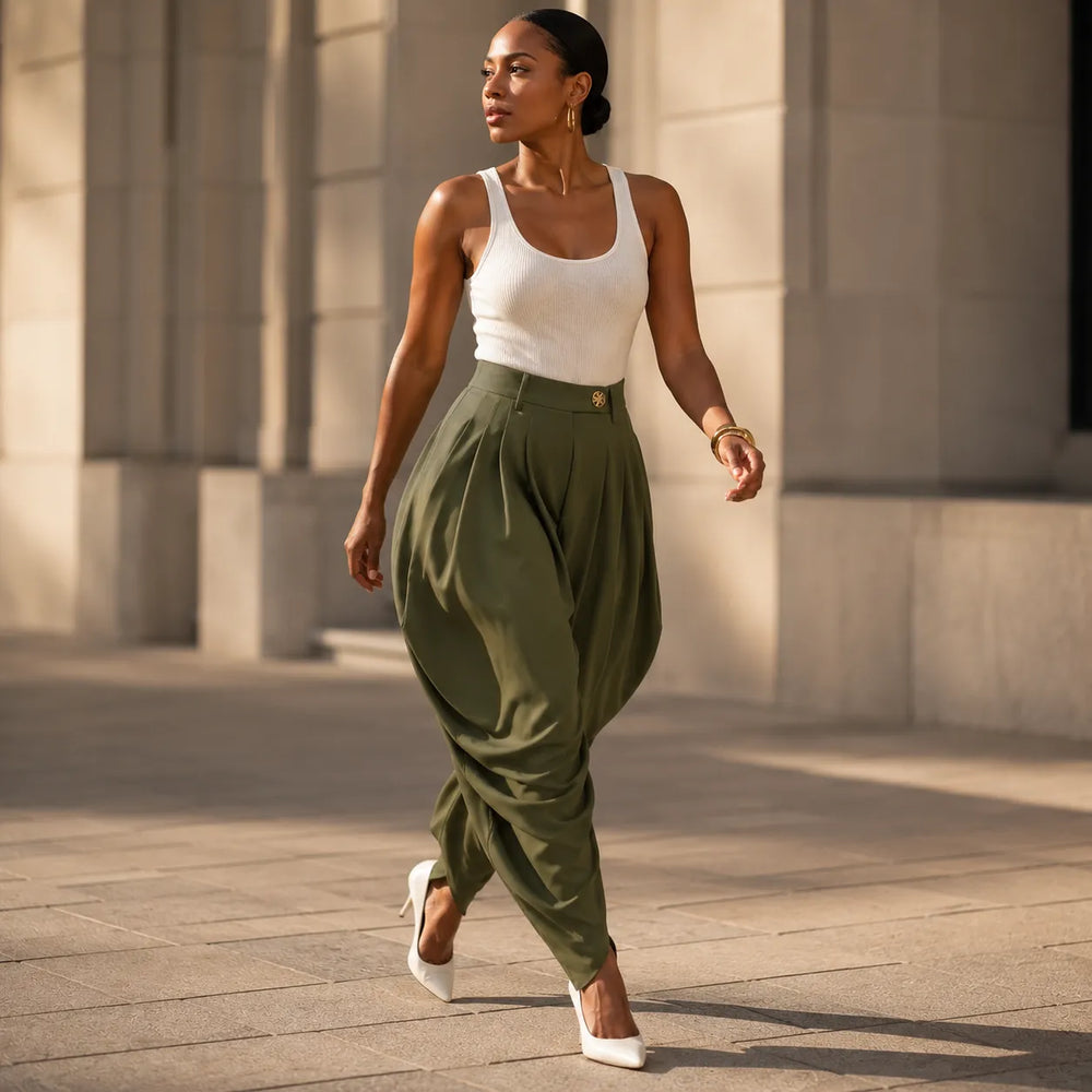 Velora – High Waist Pleated Tapered Wide Leg Trousers for Women