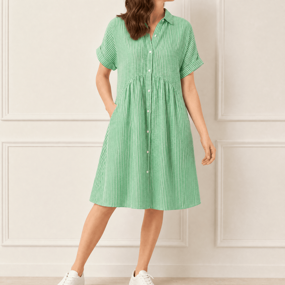 Linara - Striped Midi Shirt Dress with Pockets