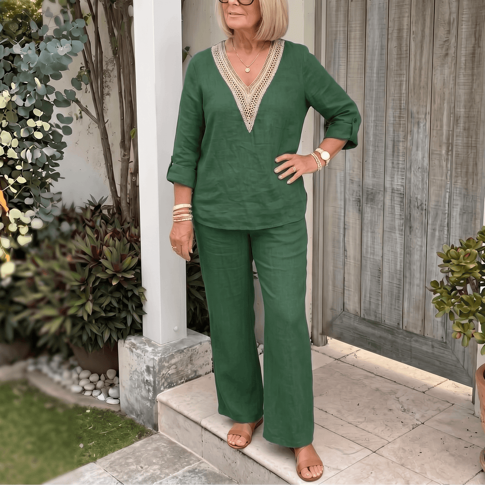Linora – Women's Crochet V-Neck Two-Piece Set