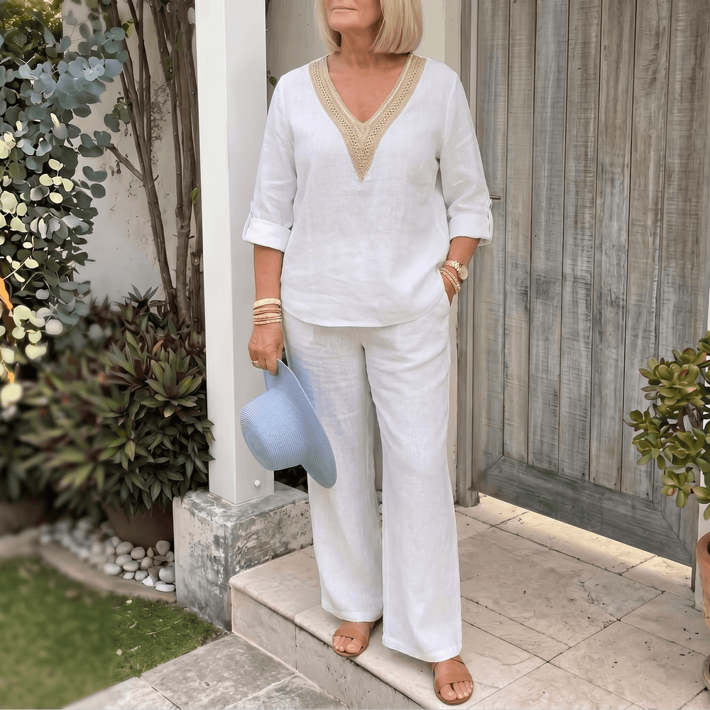 Linora – Women's Crochet V-Neck Two-Piece Set