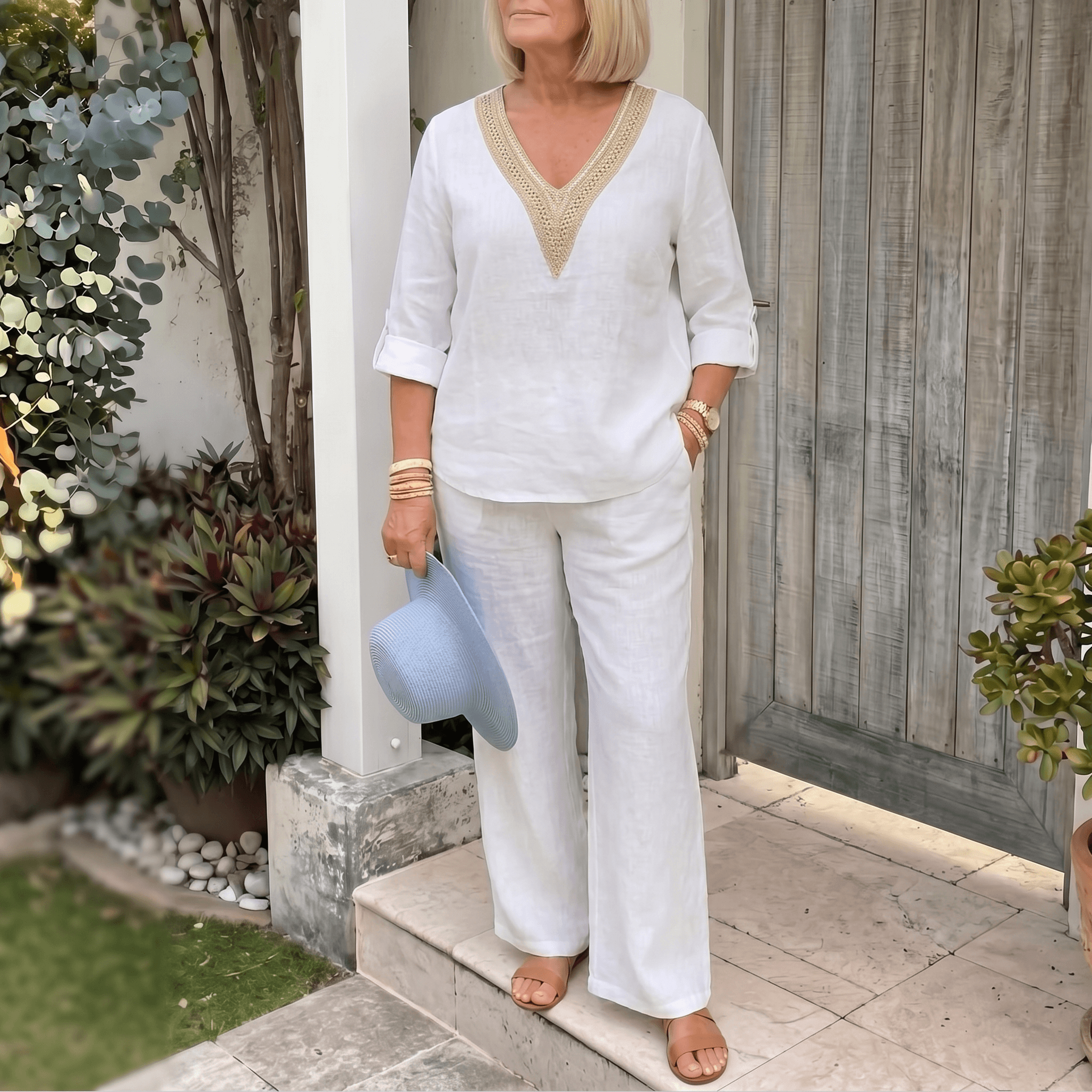Linora – Women's Crochet V-Neck Two-Piece Set