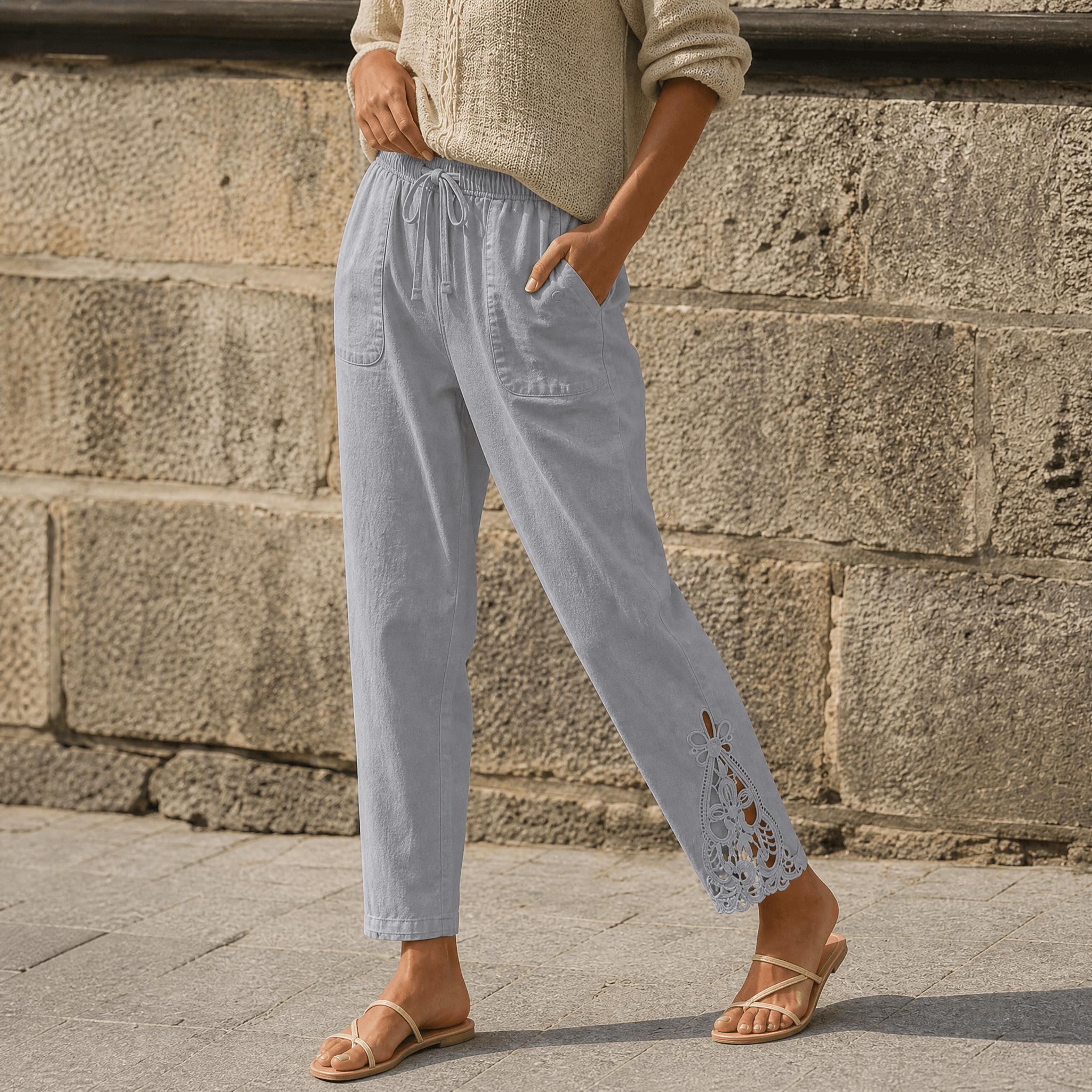 Liora – Women's Lace Trim Drawstring Comfort Pants