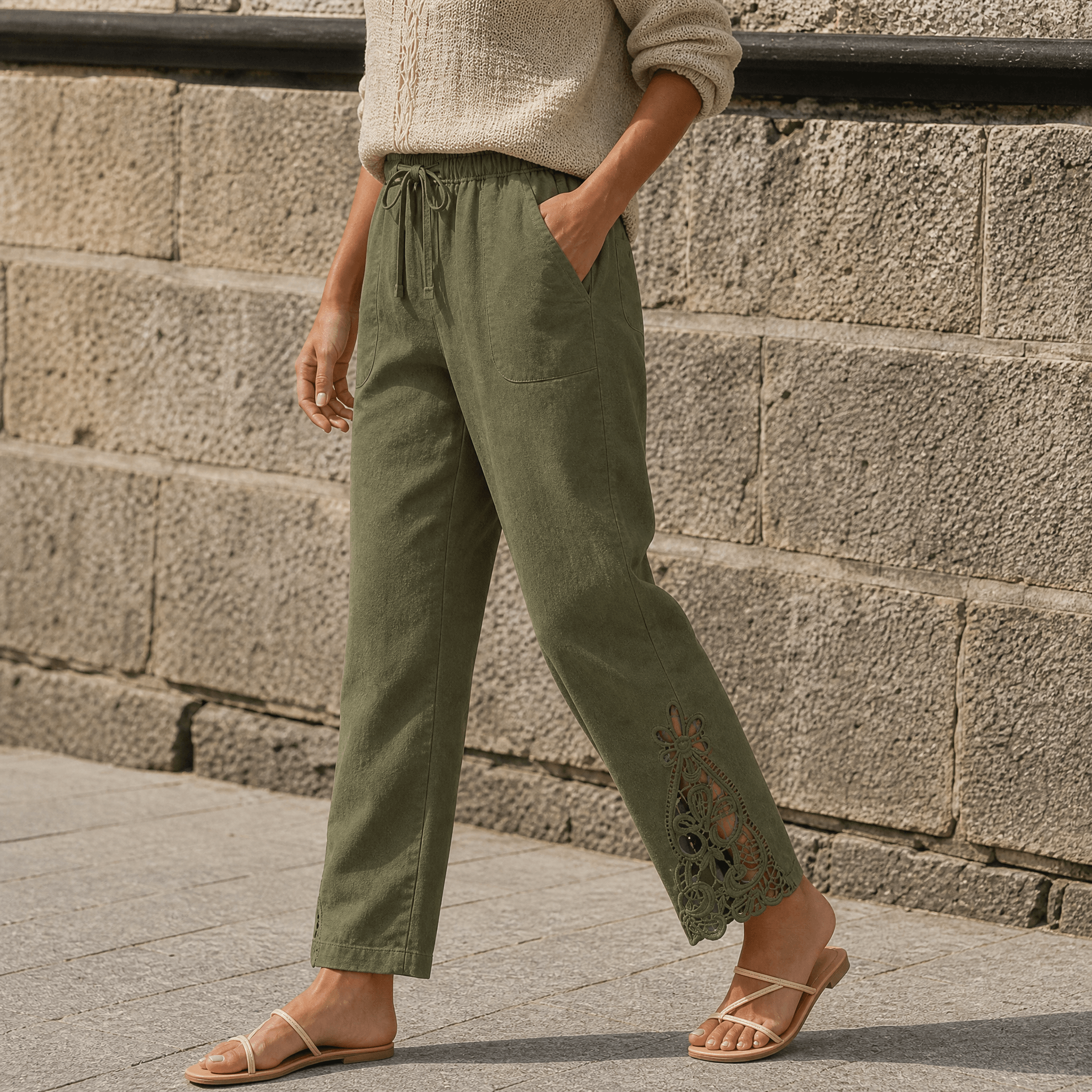 Liora – Women's Lace Trim Drawstring Comfort Pants