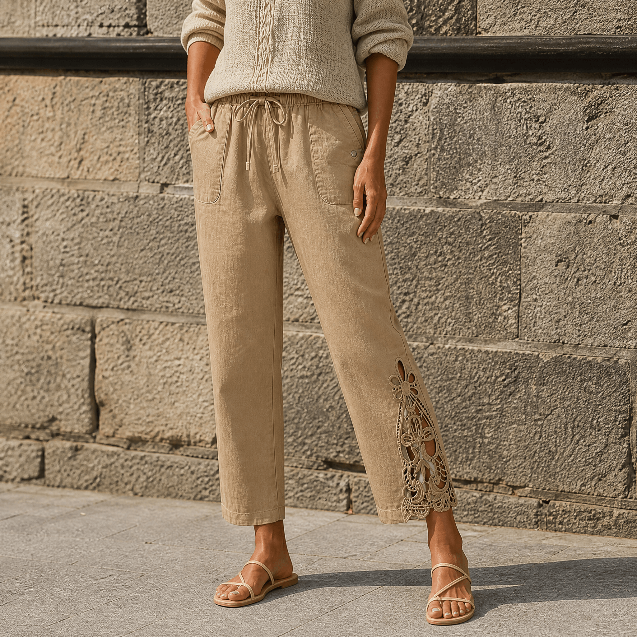 Liora – Women's Lace Trim Drawstring Comfort Pants