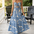 Liriosa – Women's Palm-Print Strapless Maxi Dress