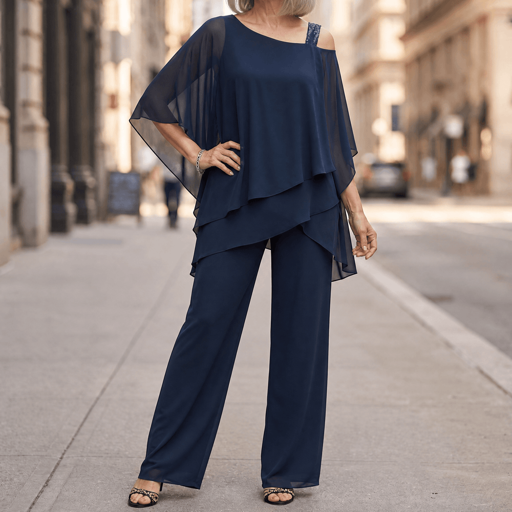 Élora – Women's Asymmetric Chiffon Two-Piece Set