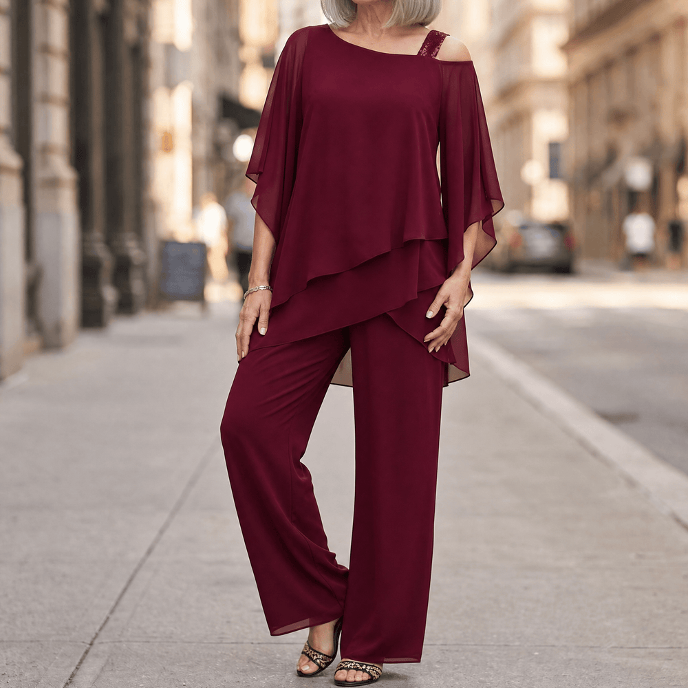 Élora – Women's Asymmetric Chiffon Two-Piece Set