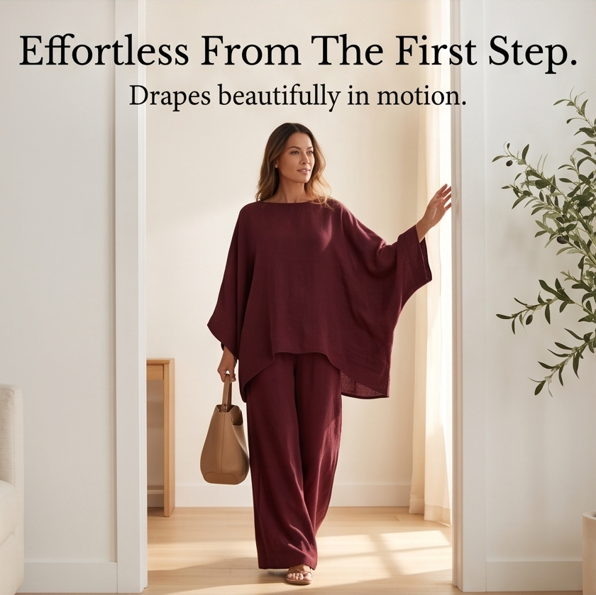 Lunavia – Women's Flowy Batwing Top and Wide-Leg Pants Set
