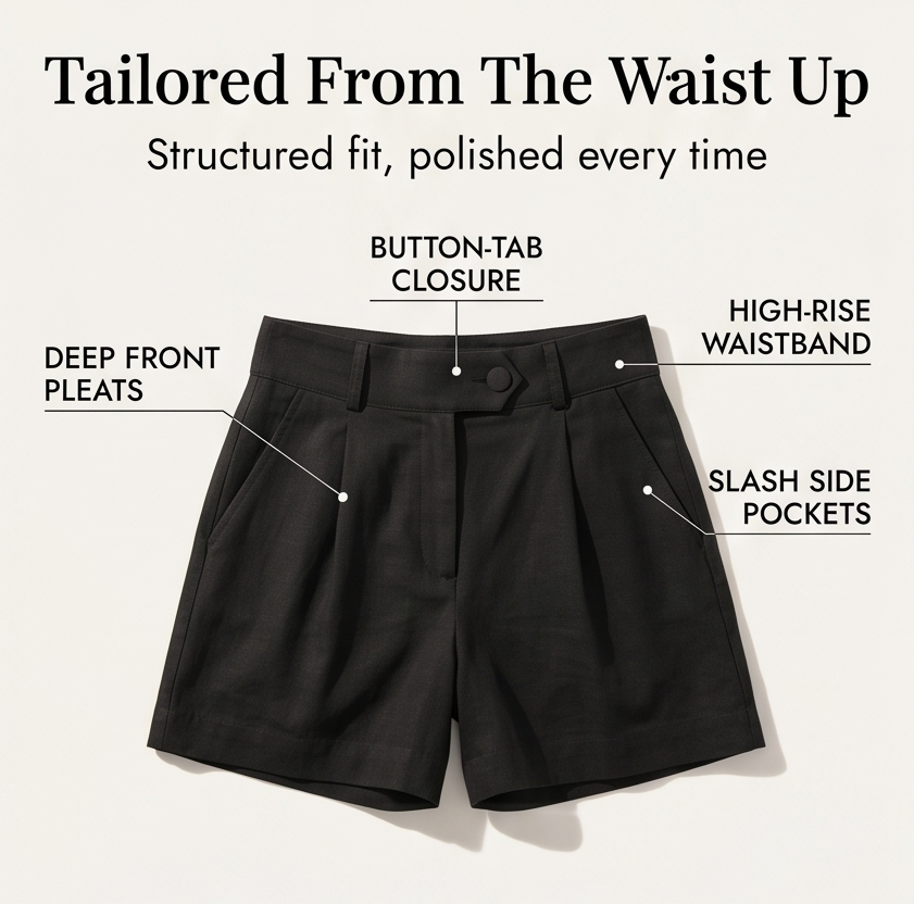 Lunavia™ - High-Waist Pleated Tailored Shorts