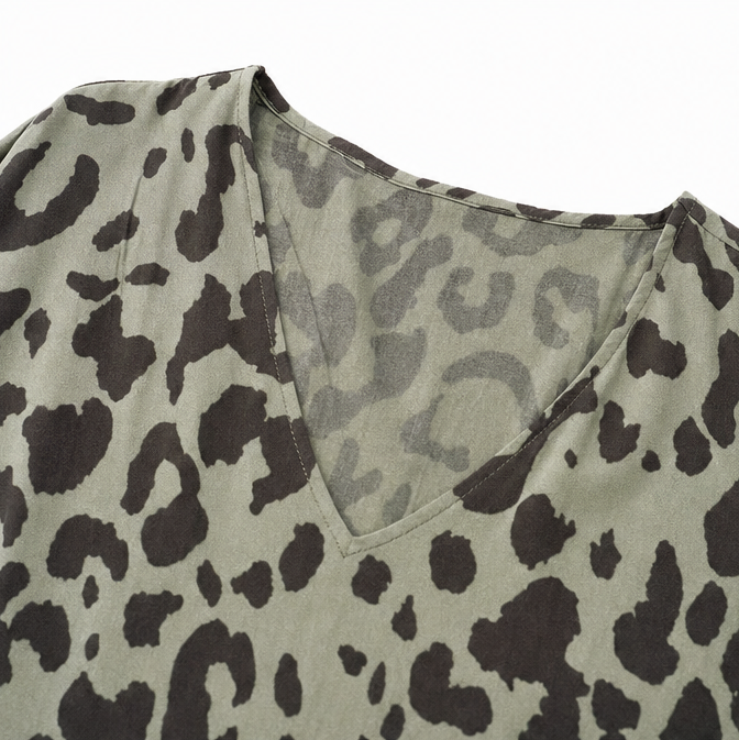Lunavia – Leopard Print V-Neck Maxi Dress with Pockets, Loose Kaftan Fit, 4 Colors