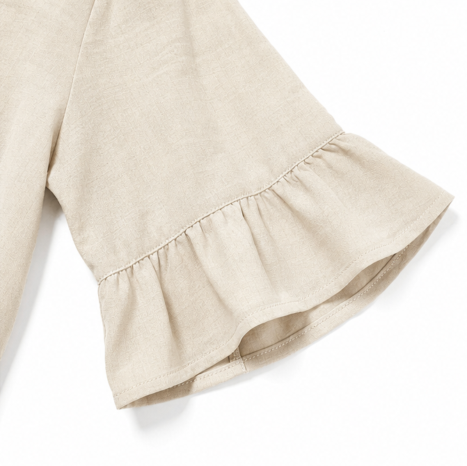 Lunavia – Linen-Look 2-Piece Set, Ruffle-Cuff Top & Wide-Leg Trousers, Women's Coordinated Outfit