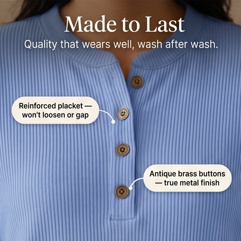 Lunavia™ - Ribbed Button-Up Henley Tunic