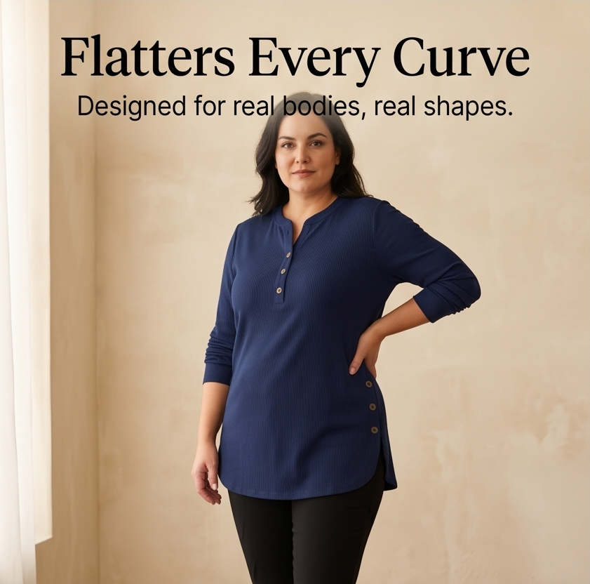 Lunavia™ - Ribbed Button-Up Henley Tunic