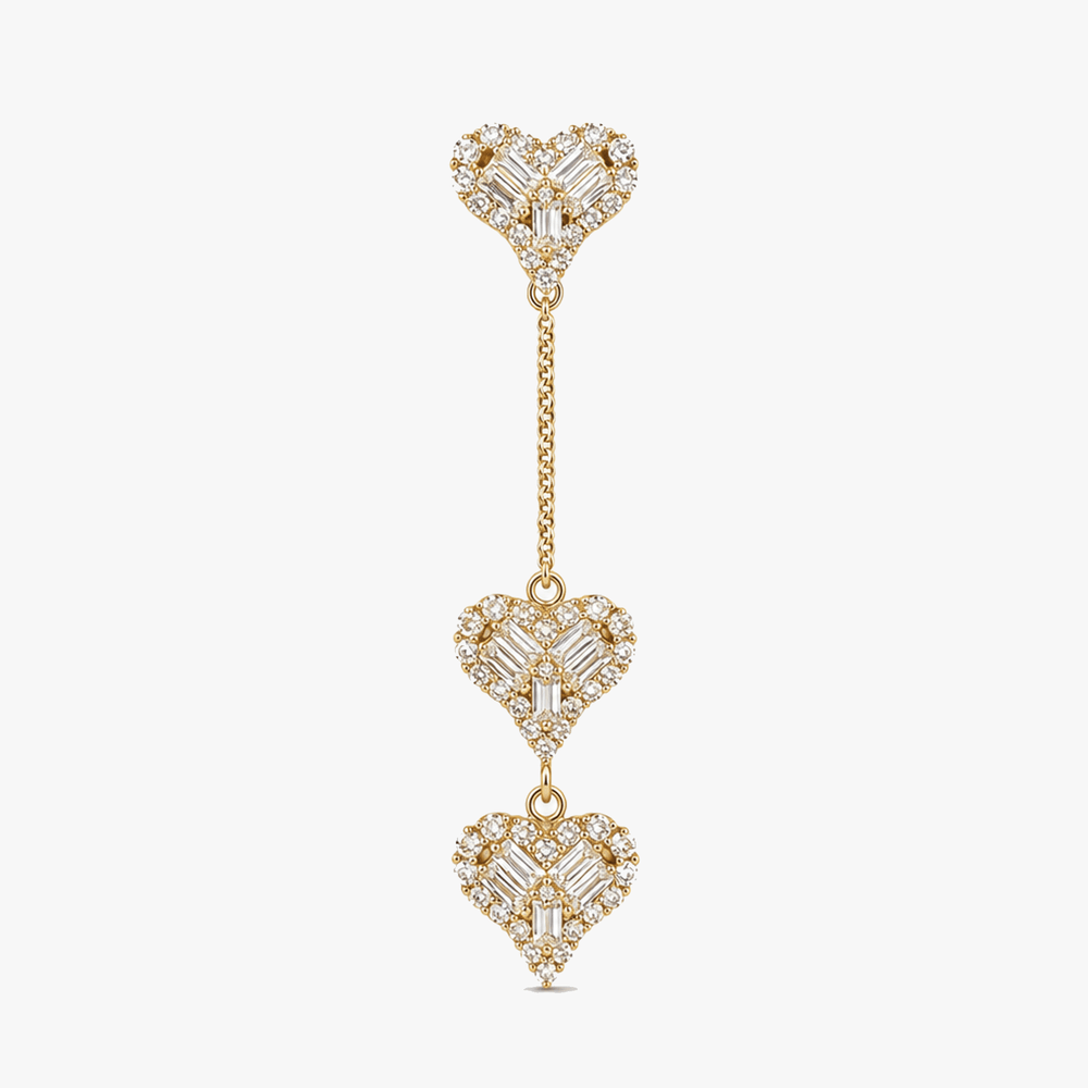 Lunavia – Triple Heart Drop Earrings with Matching Ear Cuff