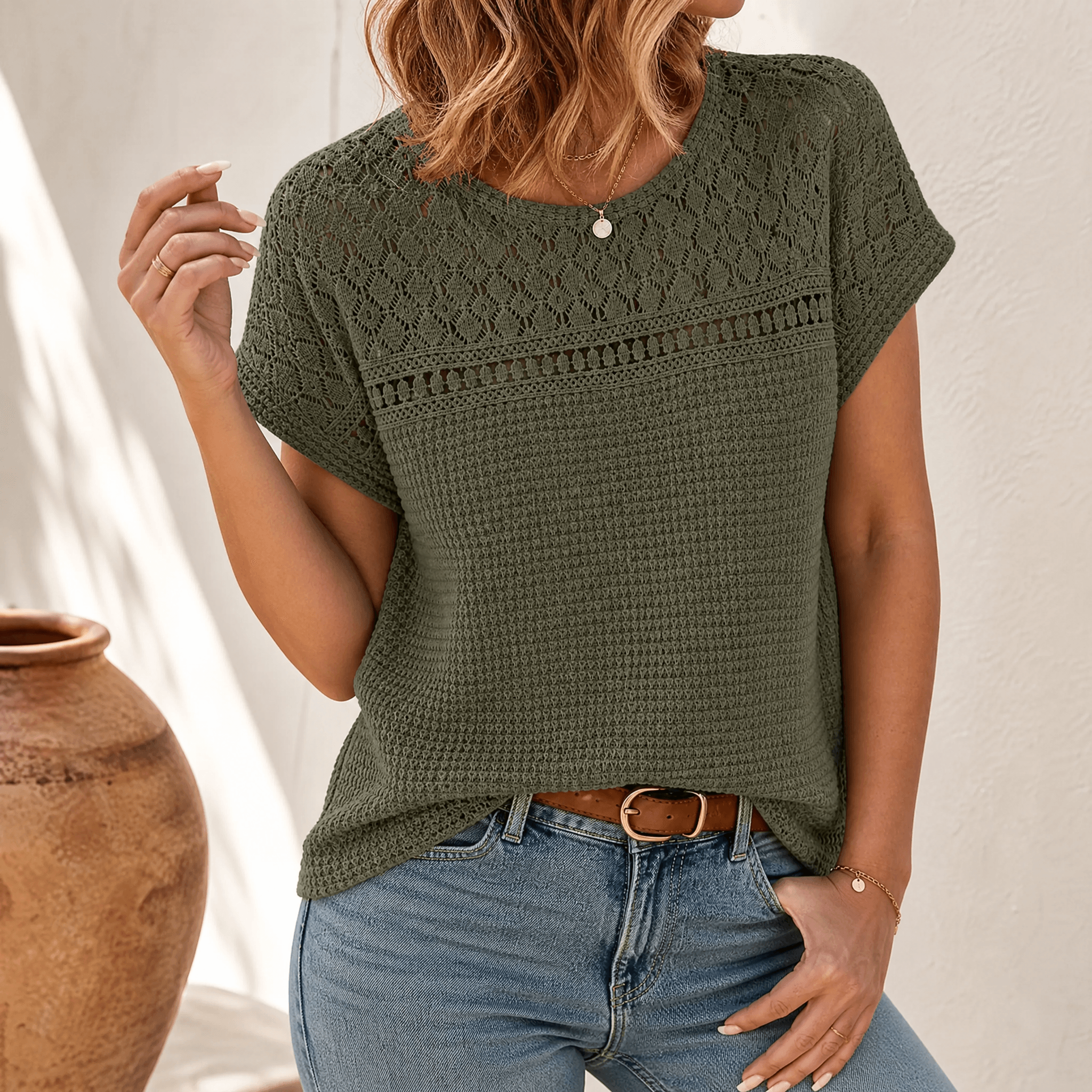 Lunavia – Women's Breezy Open-Weave Knit Top