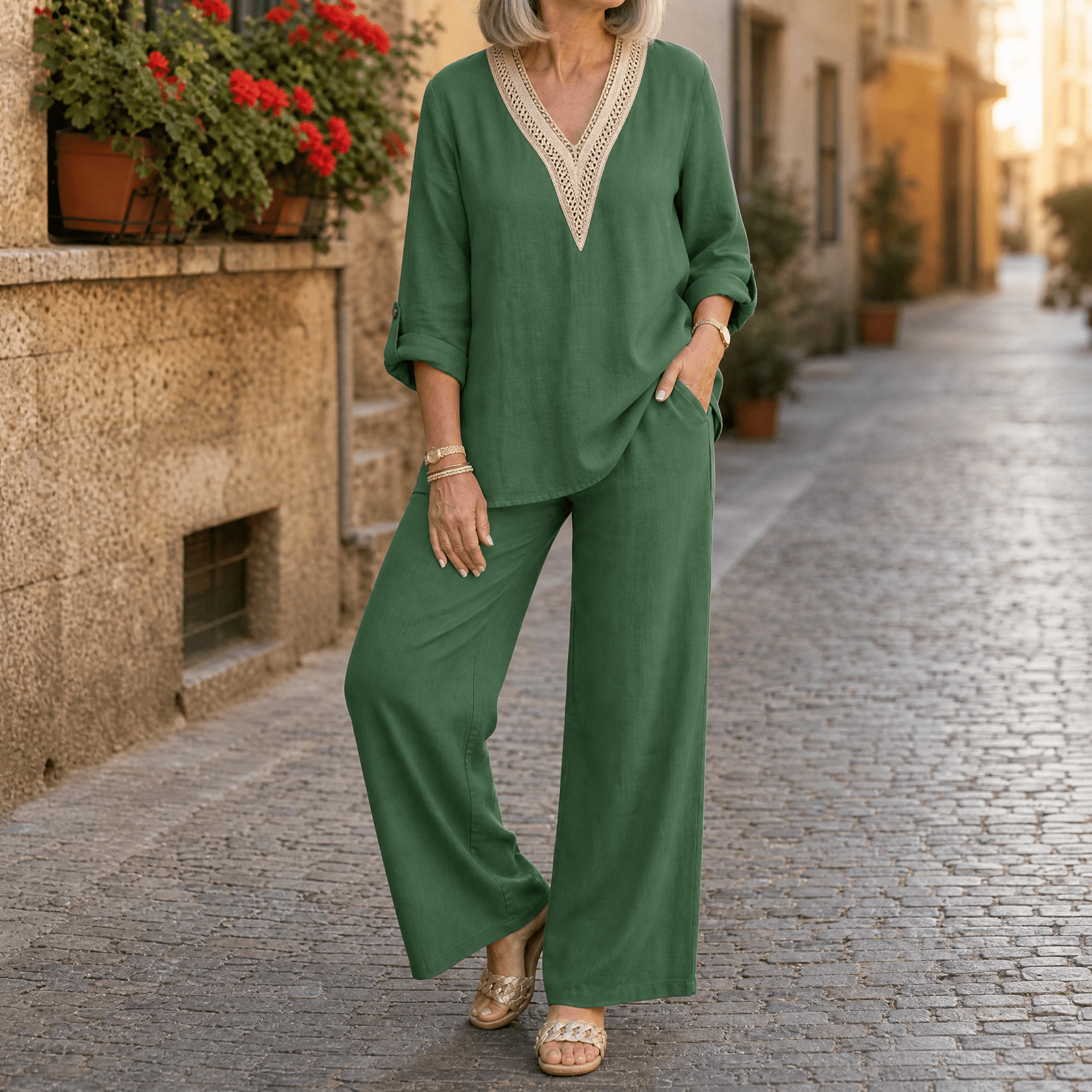 Lunavia – Women's Crochet V-Neck Set