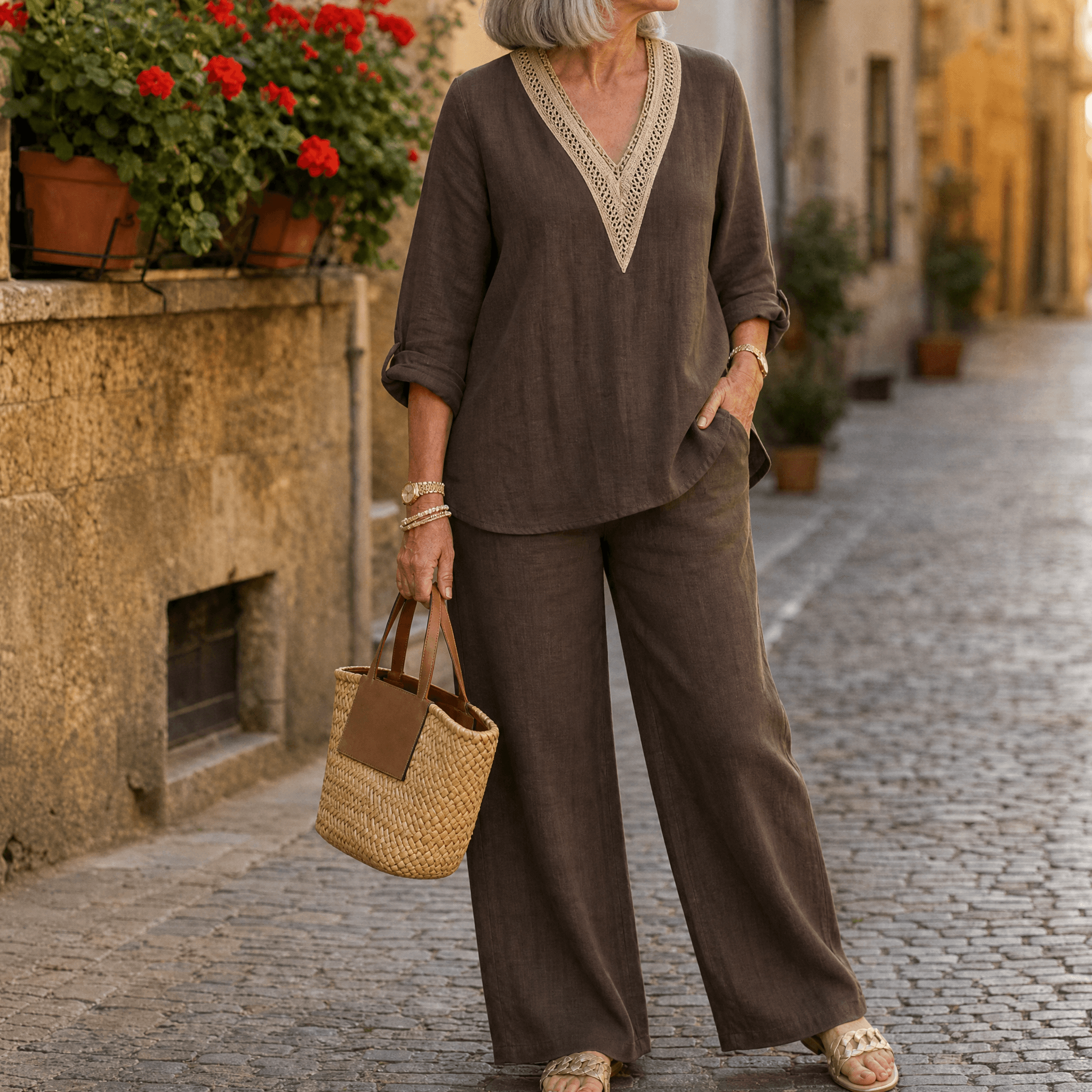 Lunavia – Women's Crochet V-Neck Set