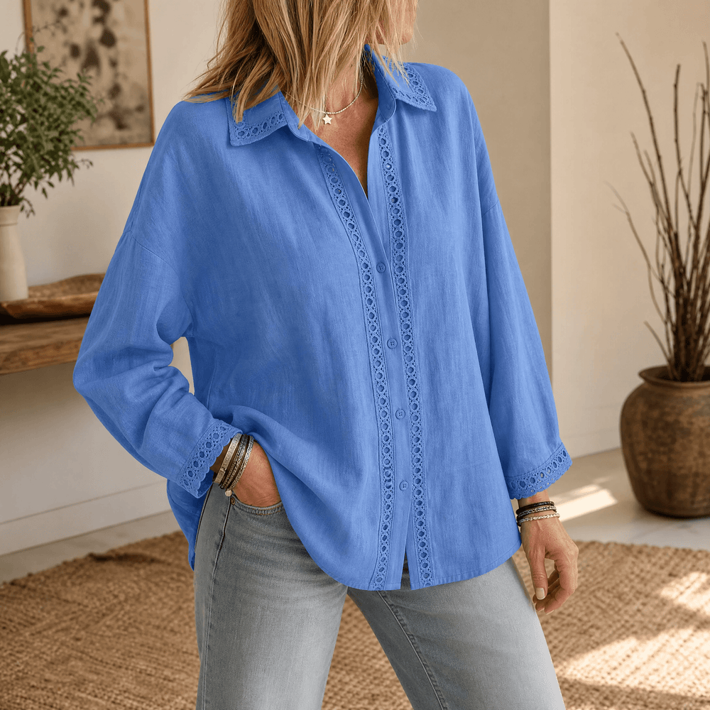 Lunavia – Women's Eyelet Trim Button-Down Blouse