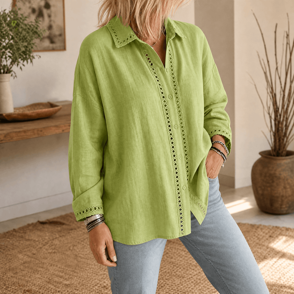 Lunavia – Women's Eyelet Trim Button-Down Blouse