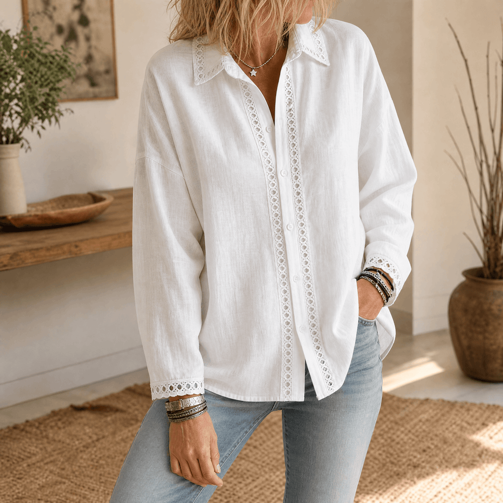 Lunavia – Women's Eyelet Trim Button-Down Blouse