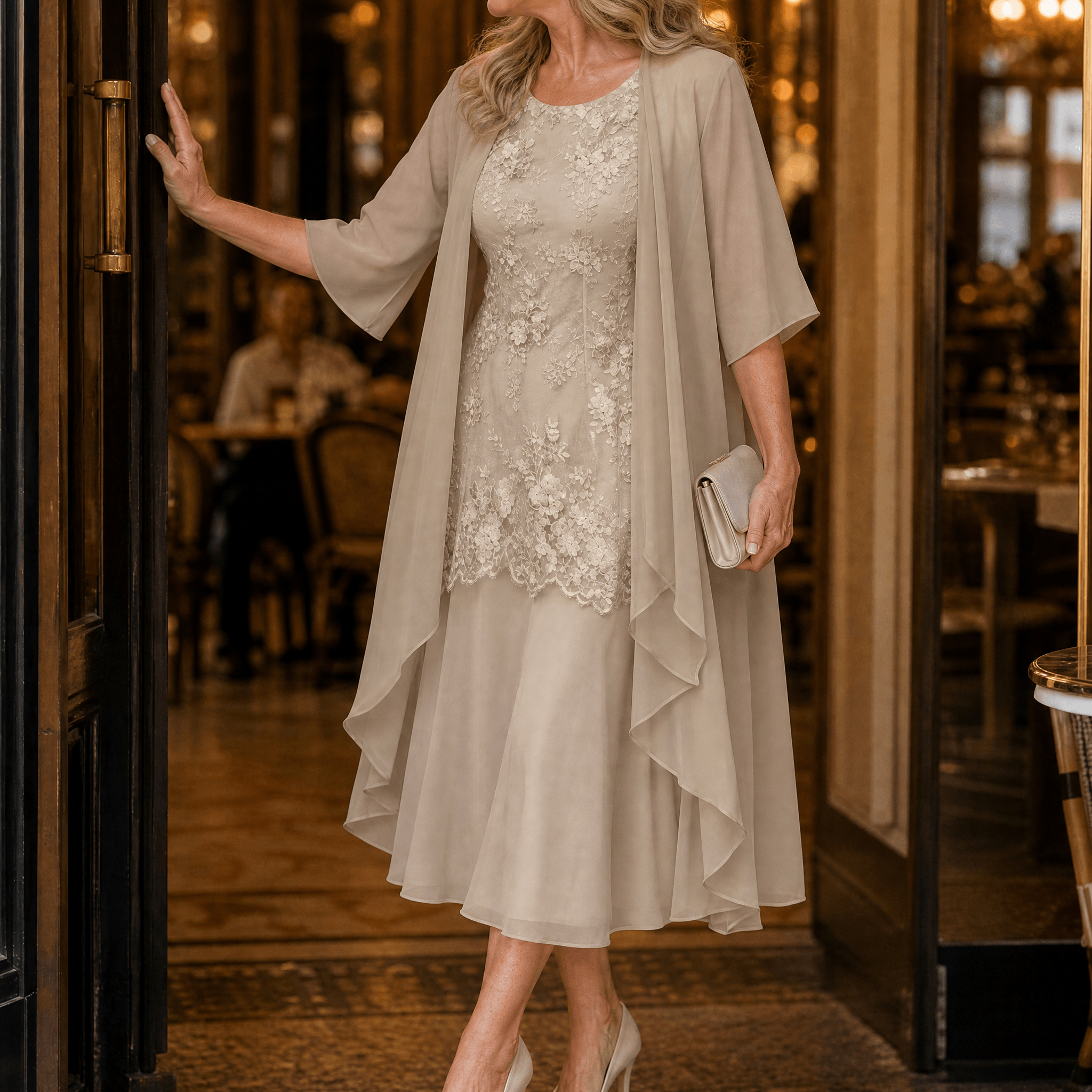 Lunavia – Women's Floral Lace Dress Set with Chiffon Shawl