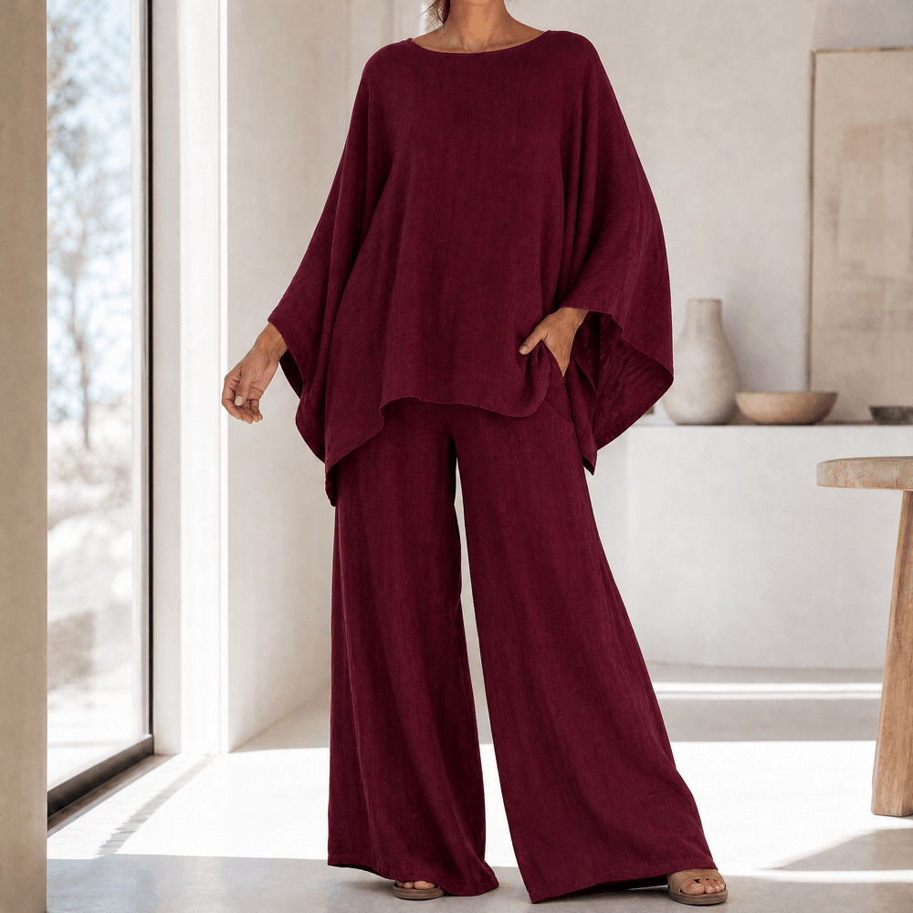 Lunavia – Women's Flowy Batwing Top and Wide-Leg Pants Set