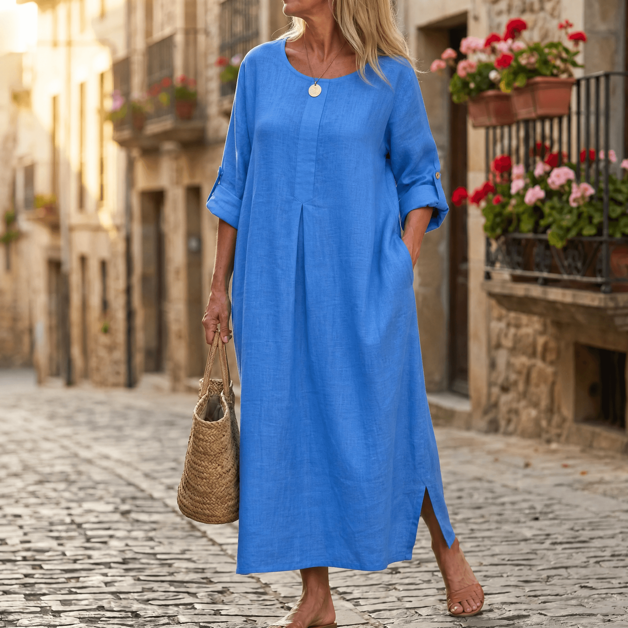 Lunavia – Women's Flowy Linen-Style Maxi Dress