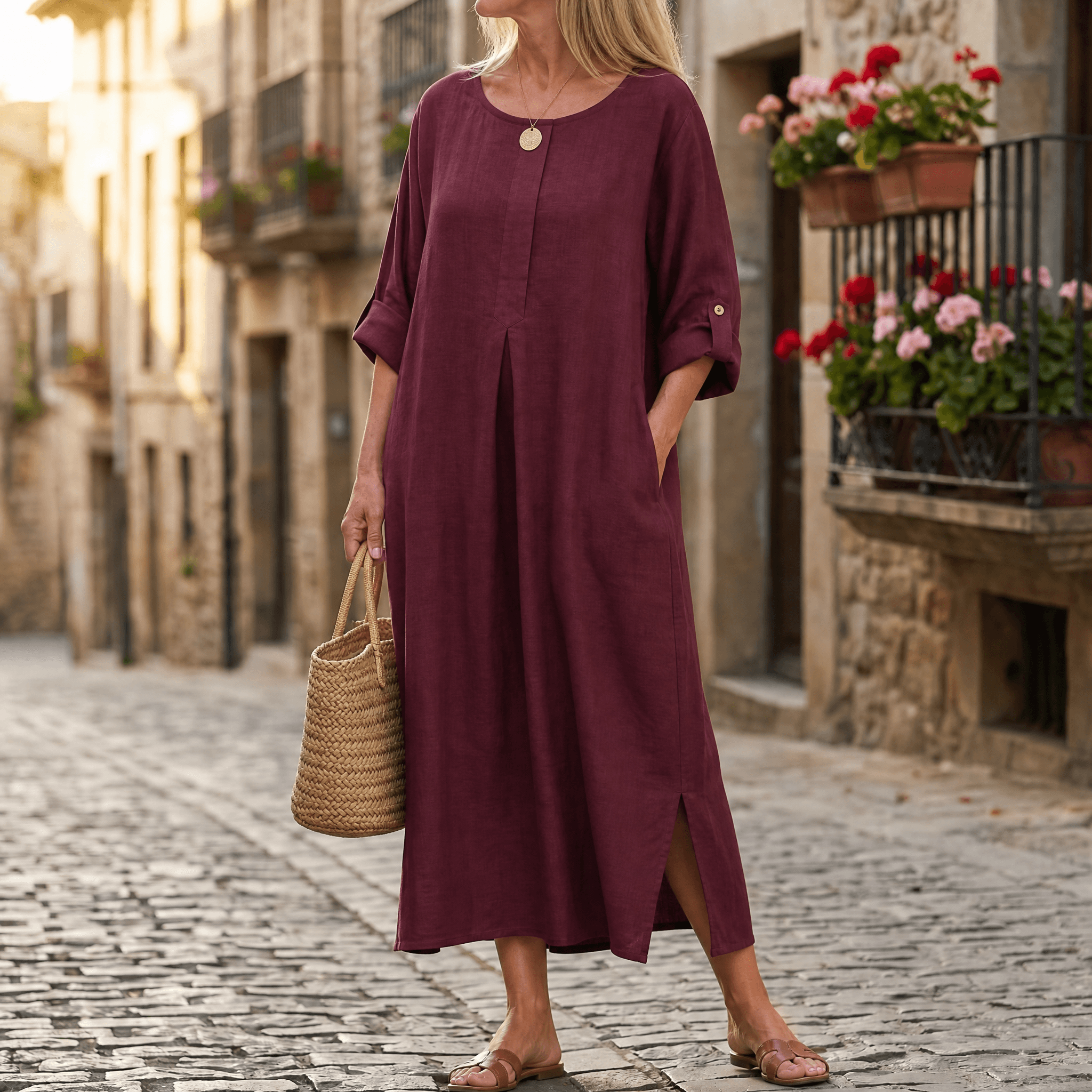 Lunavia – Women's Flowy Linen-Style Maxi Dress