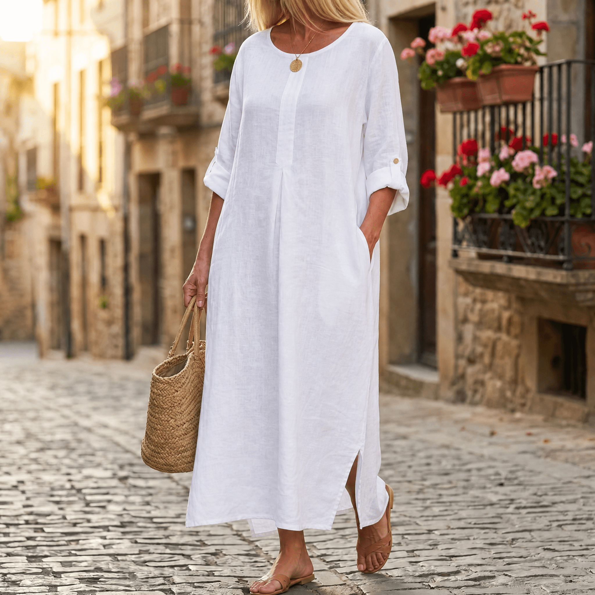 Lunavia – Women's Flowy Linen-Style Maxi Dress
