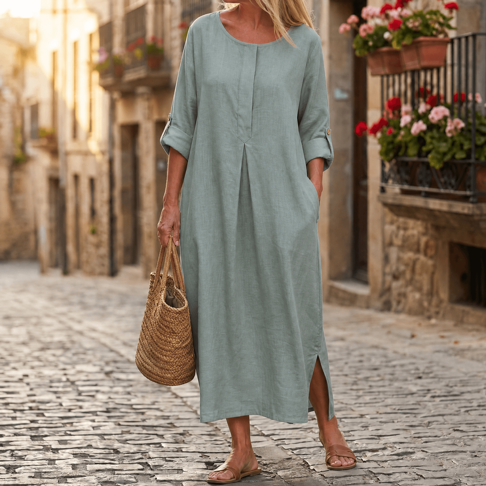 Lunavia – Women's Flowy Linen-Style Maxi Dress