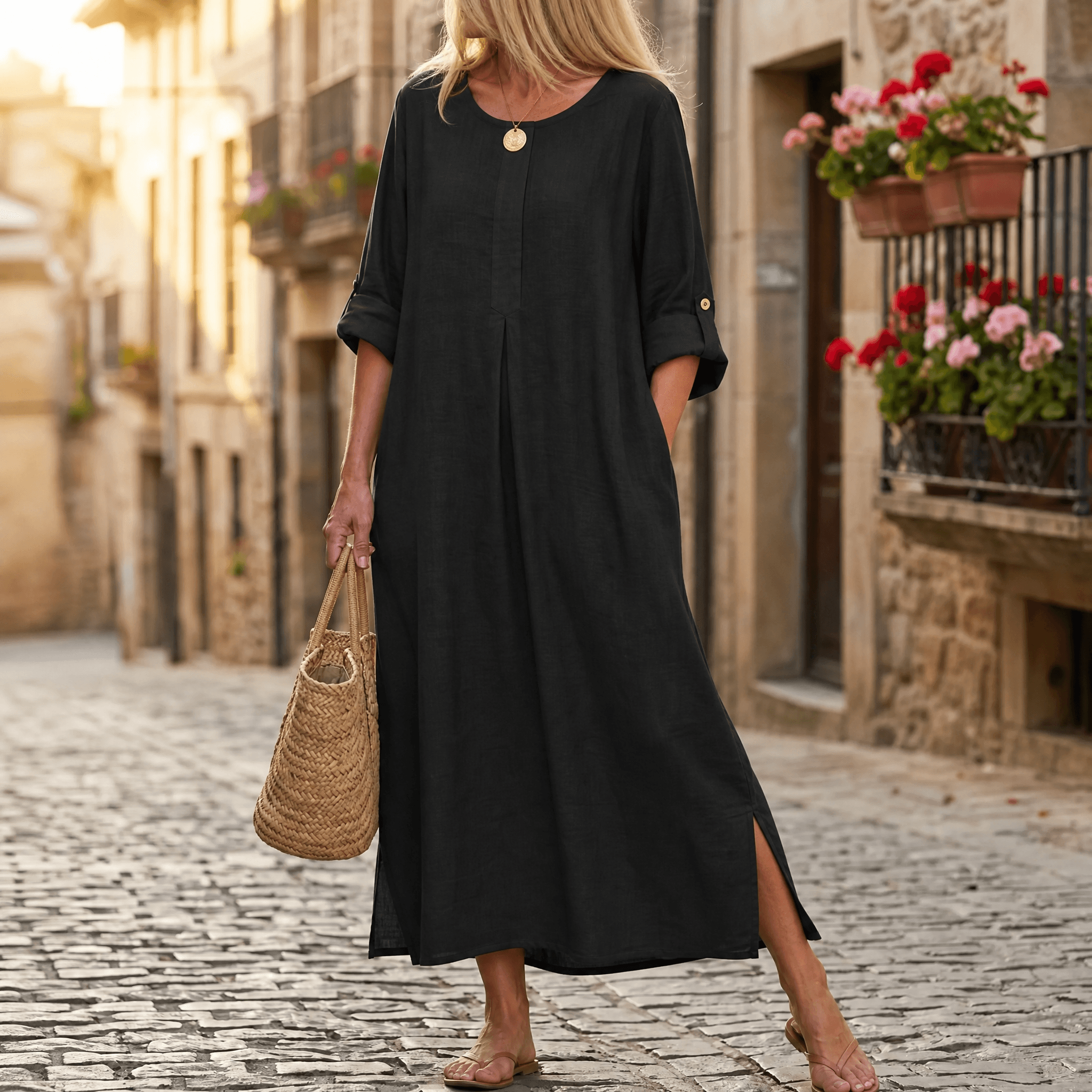 Lunavia – Women's Flowy Linen-Style Maxi Dress
