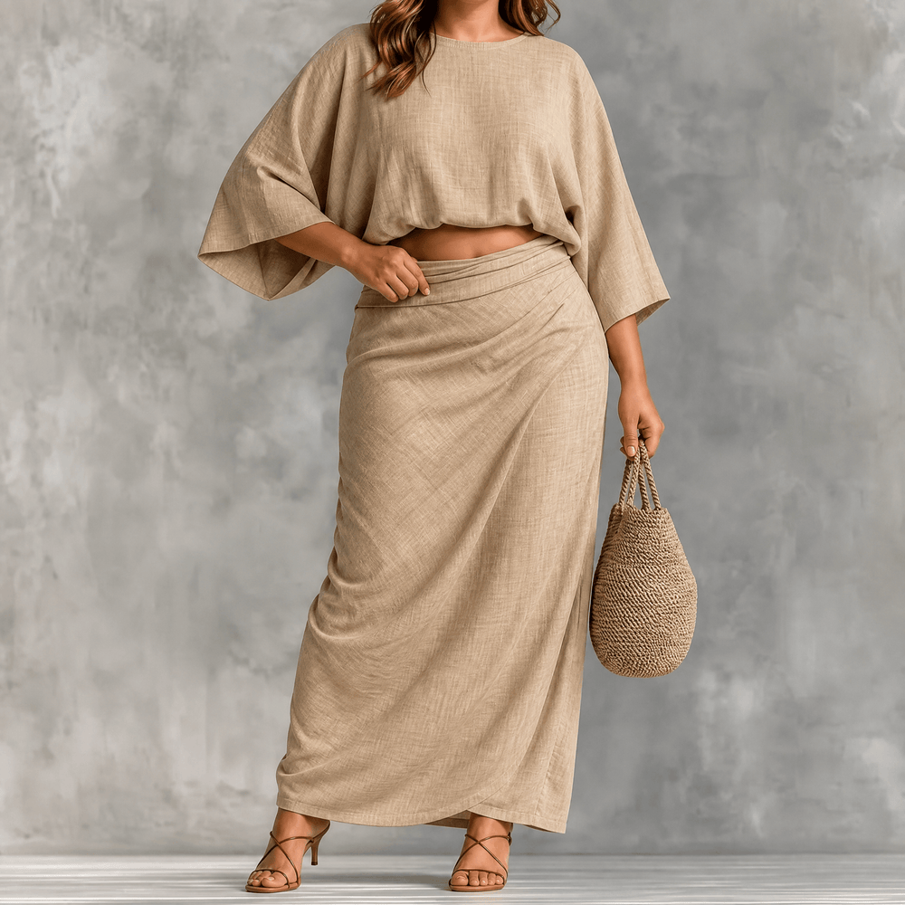 Lunavia – Women's Kimono Sleeve Plus-Size Two-Piece Set